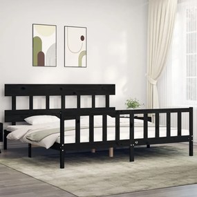 vidaXL Estrutura de cama com cabeceira 200x200 cm madeira maciça preto