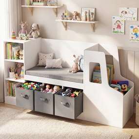 Estante Infantil em Forma de Camião com Assento, 159 x 40 x 81,5 cm, Prateleiras Reguláveis, Branco