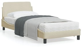 vidaXL Estrutura cama c/ cabeceira sem colchão tecido 90x200 cm creme