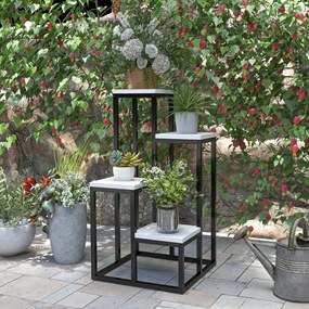 Estante para plantas e flores em metal e madeira, com 4 níveis de alturas diferentes, estilo industrial, 34 x 34 x 66 cm preto e branco
