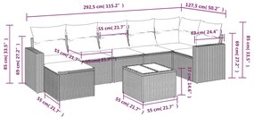 8 pcs conjunto de sofás p/ jardim com almofadões vime PE bege