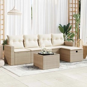 vidaXL 6 pcs conjunto de sofás p/ jardim com almofadões vime PE bege
