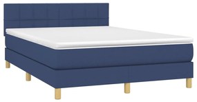 Cama box spring c/ colchão e LED 140x200 cm tecido azul