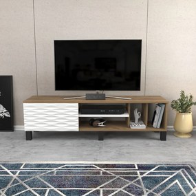Móvel TV Olyo – Nogueira e Branco – 140 cm x 35 cm x 40,3 cm