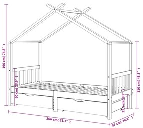 Cama p/ crianças c/ gavetas 90x200 cm pinho maciço cinza-escuro