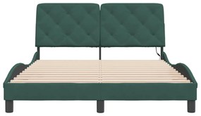 Estrutura de cama c/ luzes LED 140x190 cm veludo verde-escuro