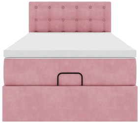 Estrutura de cama otomana com colchão rosa 90x200cm veludo