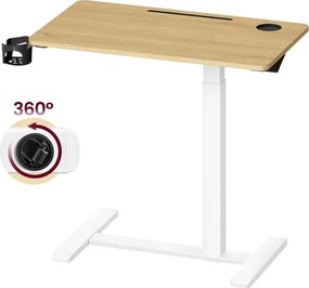 Mesa auxiliar móvel com rodas e suportes para bebidas 80 x 45 x (65-102) cm, em tom de carvalho dourado