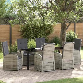 vidaXL Conjunto de Jantar de Jardim com 7 Peças e Almofadas Cinza Rattan Sintético