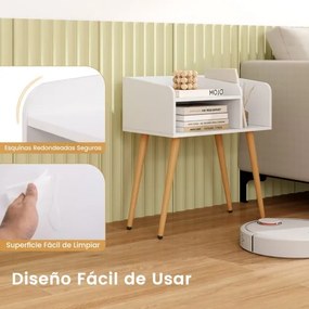 Mesa de cabeceira, Mesa de apoio moderna de meados do século de 2 níveis 50 x 32 x 58 cm Branca