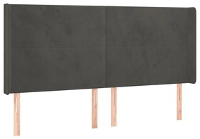 Cabeceira de cama c/ LED veludo 163x16x118/128 cm cinza-escuro