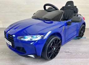 Carro elétrico para crianças BMW M4 12V 2.4G, Rodas de borracha, Assento em couro sintético Azul Metalizado