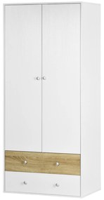 HOMCOM Roupeiro de Madeira Armário para Roupas com 2 Portas 2 Gavetas e 1 Barra para Pendurar 80x50x180 cm Branco e Carvalho | Aosom Portugal