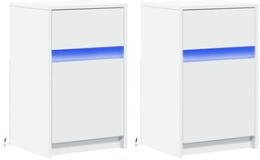 Mesas de cabeceira c/ luzes LED 2 pcs derivados madeira branco