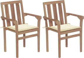 vidaXL Cadeiras de jardim c/ almofadões cor creme 2 pcs teca maciça