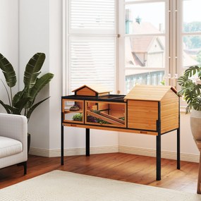 Casa para Tartarugas de 2 Andares, 128 x 63 x 96 cm, Tabuleiro Extraível, Amarela