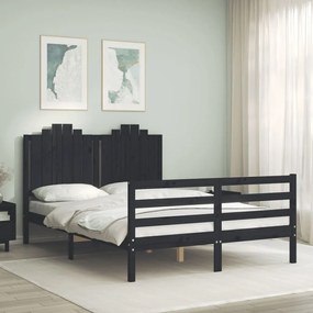 vidaXL Estrutura de cama com cabeceira 140x200 cm madeira maciça preto