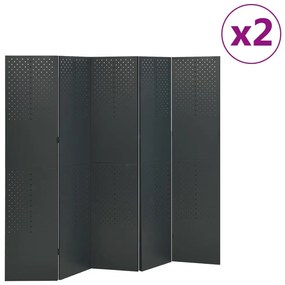 vidaXL Divisórias/biombos com 5 painéis 2 pcs aço 200x180 cm antracite
