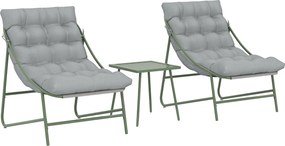 Outsunny Conjunto de Jardim de 3 Peças com 2 Cadeiras Lounge Mesa de Apoio e Almofadas para Exterior Pátio Varanda Cinza Claro | Aosom Portugal