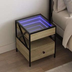 vidaXL Mesa de cabeceira c/ LED Infinity 40x40x51 cm carvalho sonoma