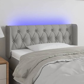 Cabeceira de cama c/ luzes LED tecido 93x16x78/88cm cinza-claro