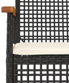 4 pcs conjunto de jardim p/ jardim c/ almofadões vime PE preto