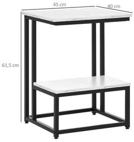 Mesa Auxiliar de 2 Níveis Mesa Lateral de Sofá em Forma de C com Superfície de Imitação de Mármore e Estrutura de Aço para Sala de Estar 45x40x61,5cm