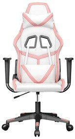 Cadeira gaming massagens couro artificial branco e rosa