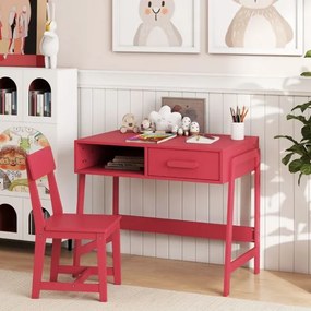 Conjunto de secretária e cadeira para crianças com gaveta e estante Rosa
