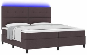 Cama Box com Colchão e LED - Castanho Escuro, 200 x 200 cm Tecido