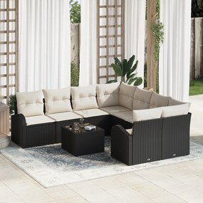 Conjunto de Sofá de Jardim vidaXL 9 Peças com Almofadas Preto Vime Sin