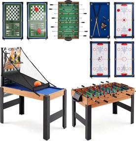 Mesa de Jogos Multifunções 14 em 1, 104 x 57 x 70 cm, Painéis de Jogo Empilháveis, Natural