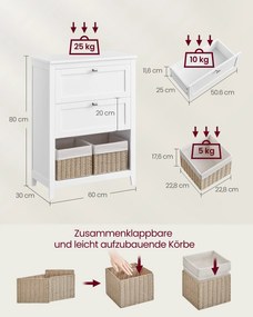 Móvel de casa de banho com divisórias reguláveis 80 x 35 x 60 cm branco