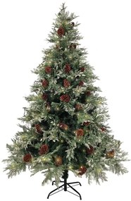 Árvore Natal pré-iluminada c/ pinhas 150 cm PVC/PE verde/branco