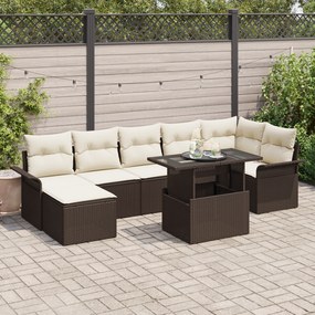 vidaXL Conjunto de Sofás de Jardim de 8 Peças com Almofadas Rattan Castanho Poli