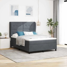 Cama Box Spring vidaXL com Colchão Cinza Escuro 140x190 cm Veludo