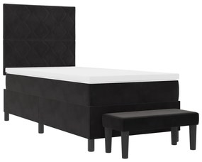Cama Box Spring com Colchão e Banco Preto 90x190 cm Veludo