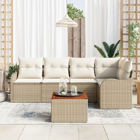 Conjunto de Sofá de Jardim vidaXL de 6 Peças com Almofadas Bege Vime P