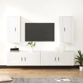 vidaXL 4 pcs conjunto móveis de TV madeira processada branco brilhante
