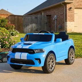 Carro elétrico para Crianças 2 a 5 anos, 12V Dodge Durango Rodas de espuma EVA, assento Couro ecológico e Comando Azul