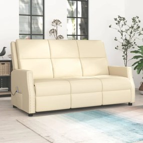 vidaXL Poltrona massagens 3 lug. reclinável couro artificial creme