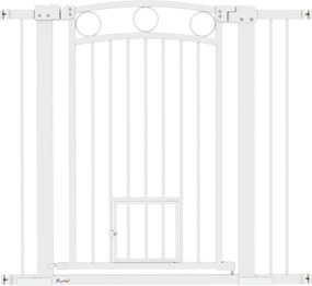 PawHut Portão para animais, grade para escadas 96 cm, largura ajustável 76-104 cm, com portinha para gatos, para escadas e vãos de porta, Branco | Aosom Portugal