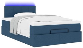 Cama Otomana com Colchão &amp; LEDs Tecido Azul 120x200 cm