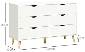 Cómoda "Astrid" com 6 Gavetas e Pés Elevados - 120x40x76 cm - Branco