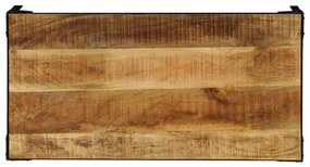 Mesa de centro madeira de mangueira maciça áspera e aço 110 cm