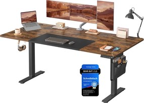 Secretária com altura ajustável eletricamente 180 x 80 x (72-120) cm castanho vintage-preto