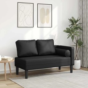 vidaXL Chaise longue com almofadões couro artificial preto