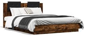 vidaXL Estrutura cama c/ cabeceira/luzes LED 140x200cm carvalho fumado