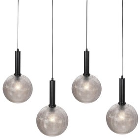 Candeeiro suspenso design preto com vidro fumê 4 luzes - Chico Design