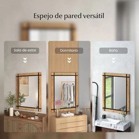 Espelho decorativo de parede Madeira de abeto Autocolante de parede para interior 77 x 99,5 x 2,5 cm Natural